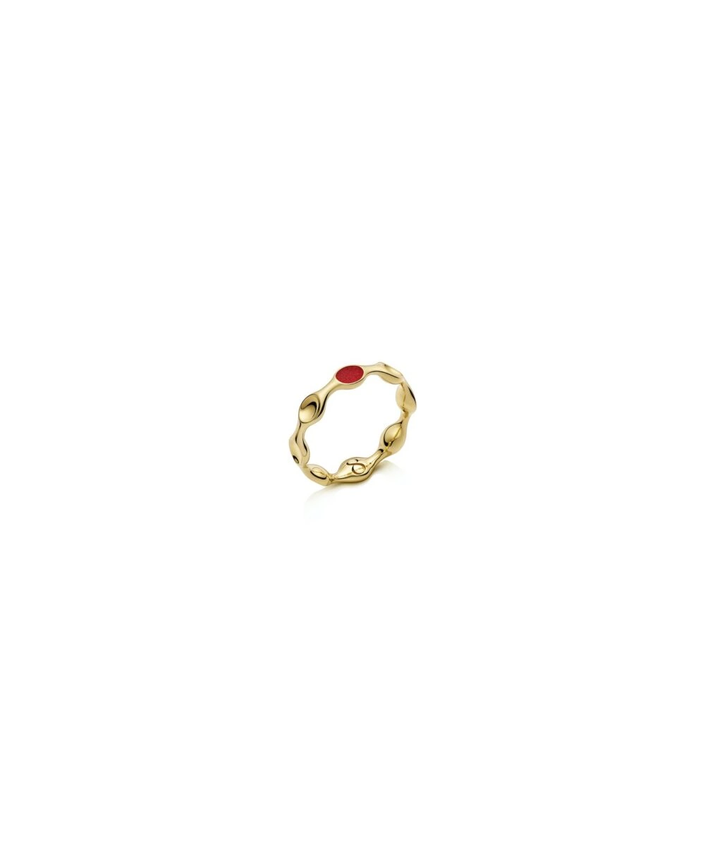 Gold ring featuring a unique, wavy design with a striking red detail for stylish accessorizing.