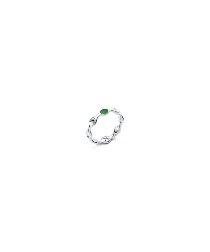 Delicate silver ring with a green gemstone, perfect for stylish accessorizing and special occasions.