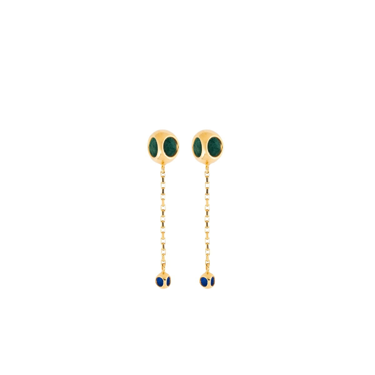 Caurel Mist Earrings Elegant gold and green dangle earrings with a modern chain design for stylish accessories. Perfect for sophisticated looks.