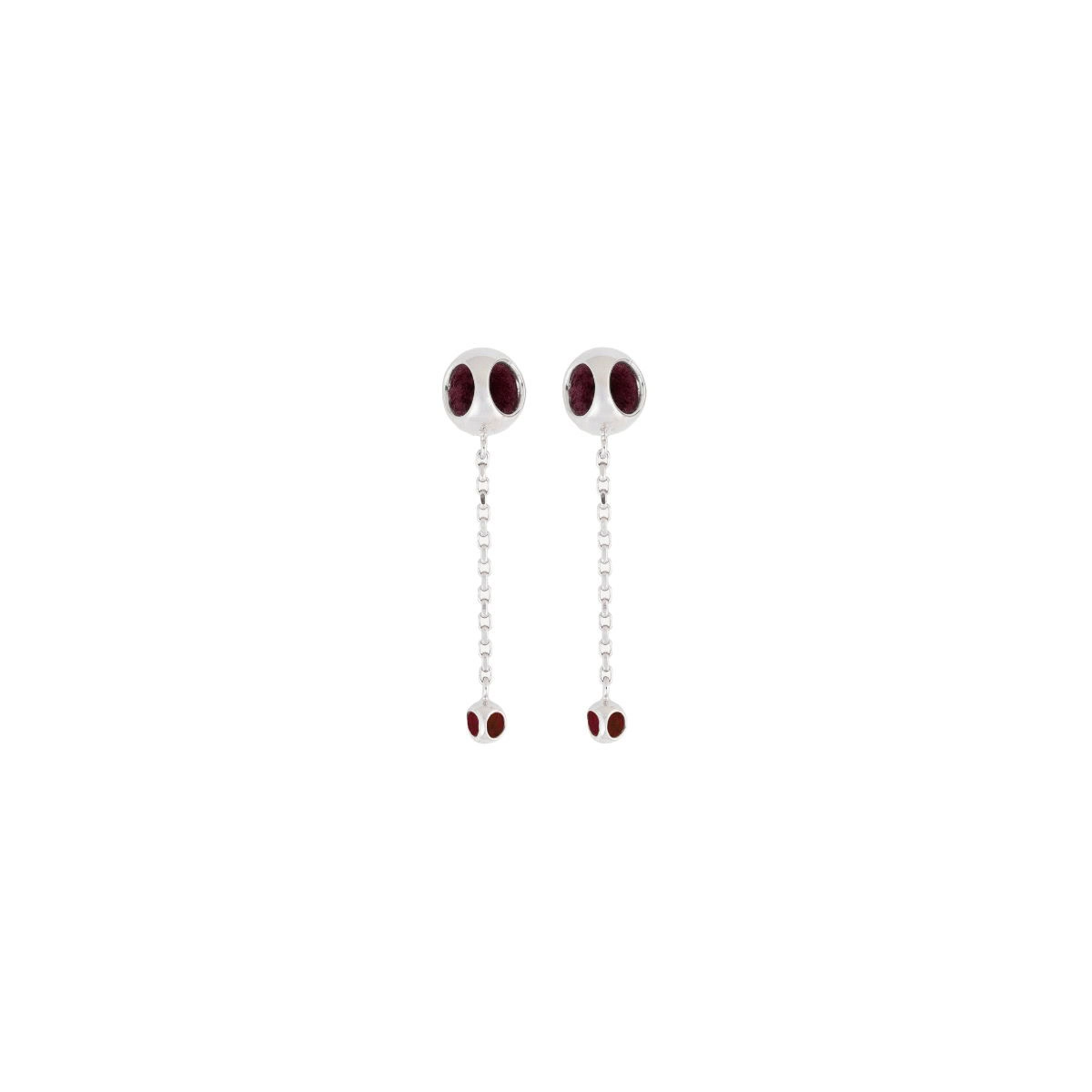 Caurel Mist Earrings - Elegant silver drop earrings with red gemstone accents, perfect for sophisticated style. Bright silver earrings with red gemstone detail, ideal for elegant occasions and enhancing your jewelry collection.