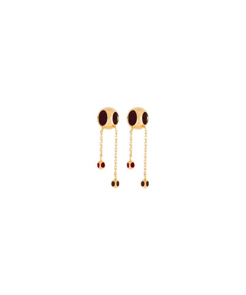 Aretes Caurel Dewfall en plata de ley 925 con baño de oro de 18k y acentos Blazing Burgundy y Dote Red