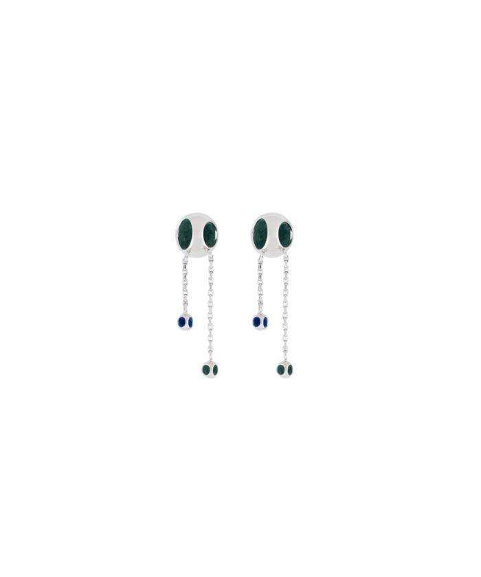 Sterling silver dangle earrings with green and blue accents, stylish jewelry for women.