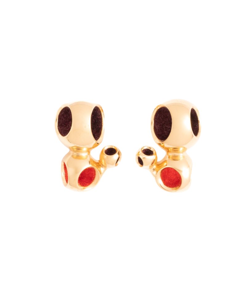 Aretes de botón Caurel Triad en plata de ley 925 con baño de oro de 18k y acentos Blazing Burgundy y Dote Red