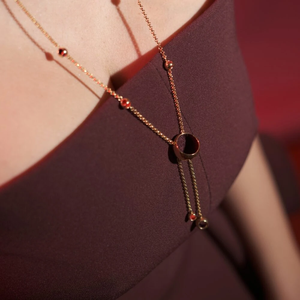 Beautiful rose gold jewelry featuring Caurel Mist earrings and matching necklace for stylish women.