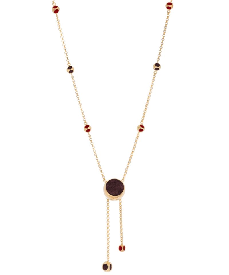 Collar Caurel Mist Long en plata de ley 925 con baño de oro de 18k y acentos Blazing Burgundy y Dote Red