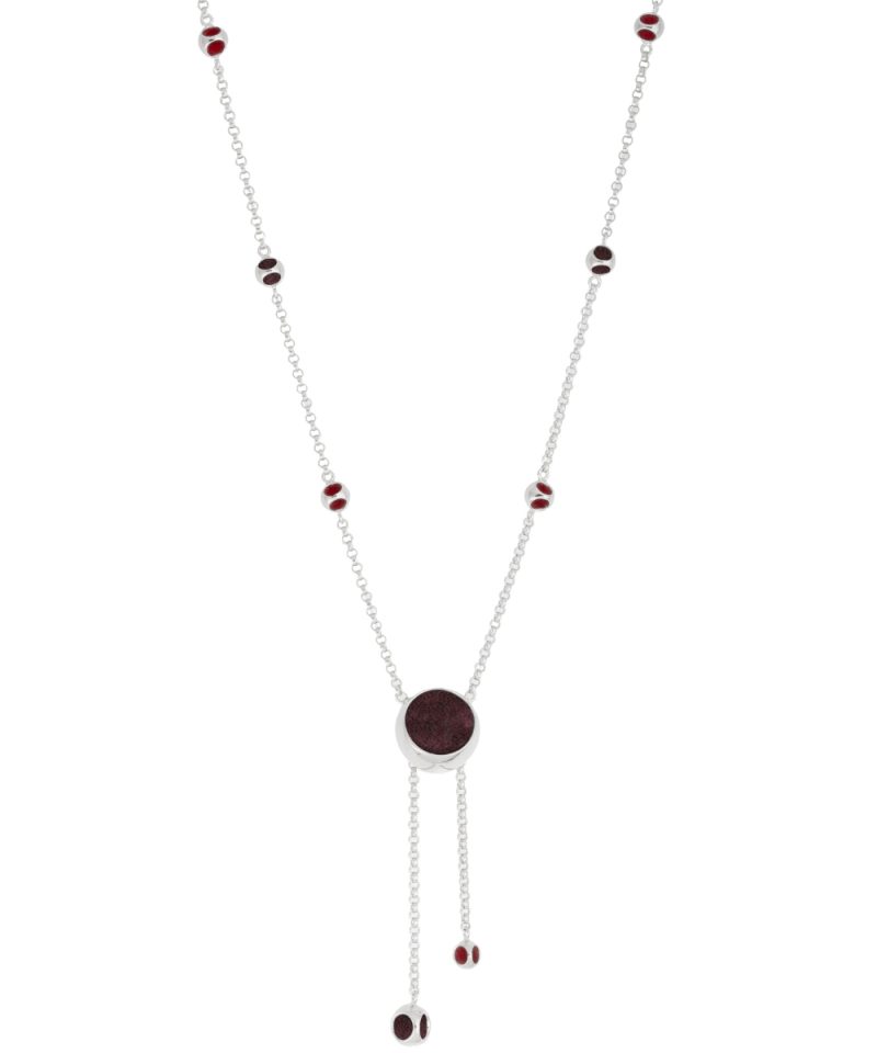 Collar Caurel Mist Long en plata de ley 925 con baño de platino y acentos Blazing Burgundy y Dote Red