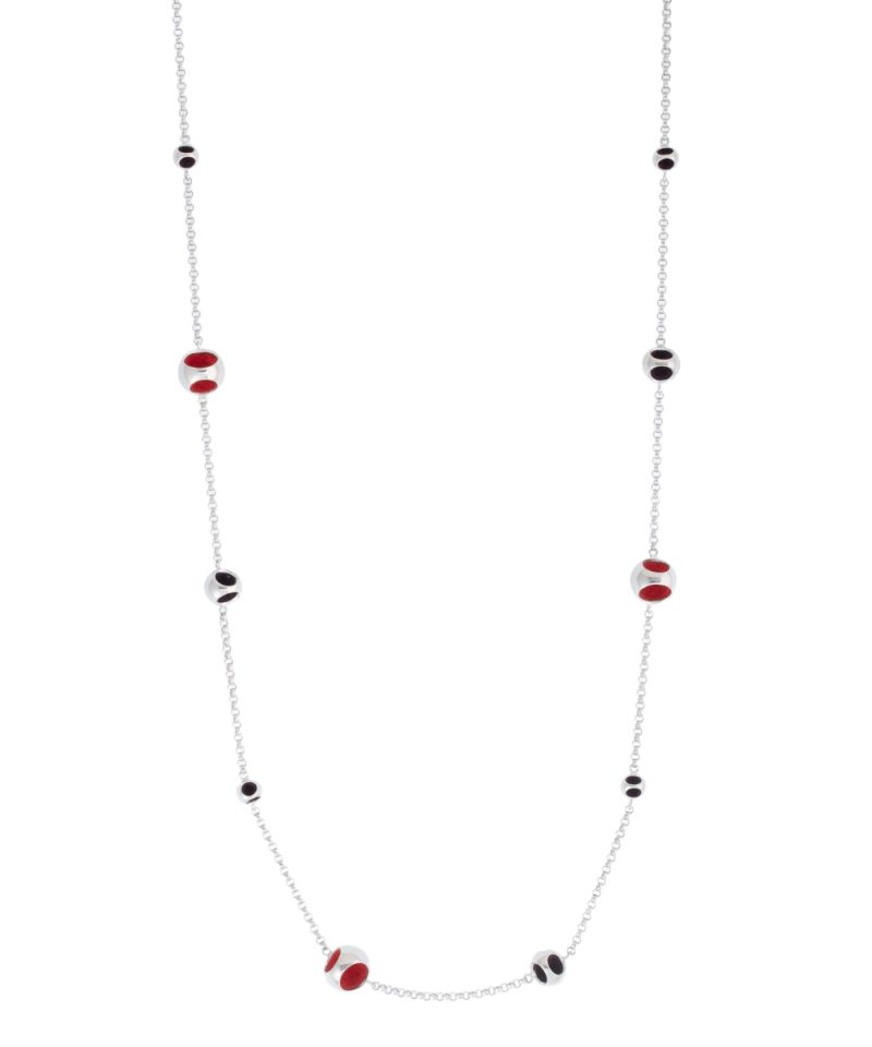 Collar Caurel Mist Drop en plata de ley 925 con baño de platino y acentos Blazing Burgundy y Dote Red