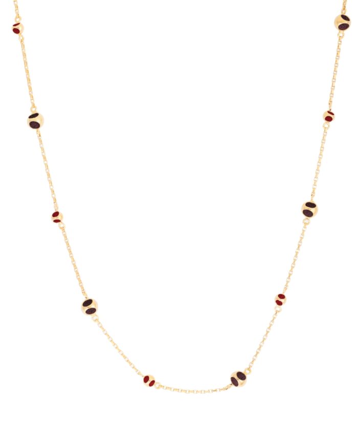 Elegant gold chain with red and black bead accents for a stylish look.