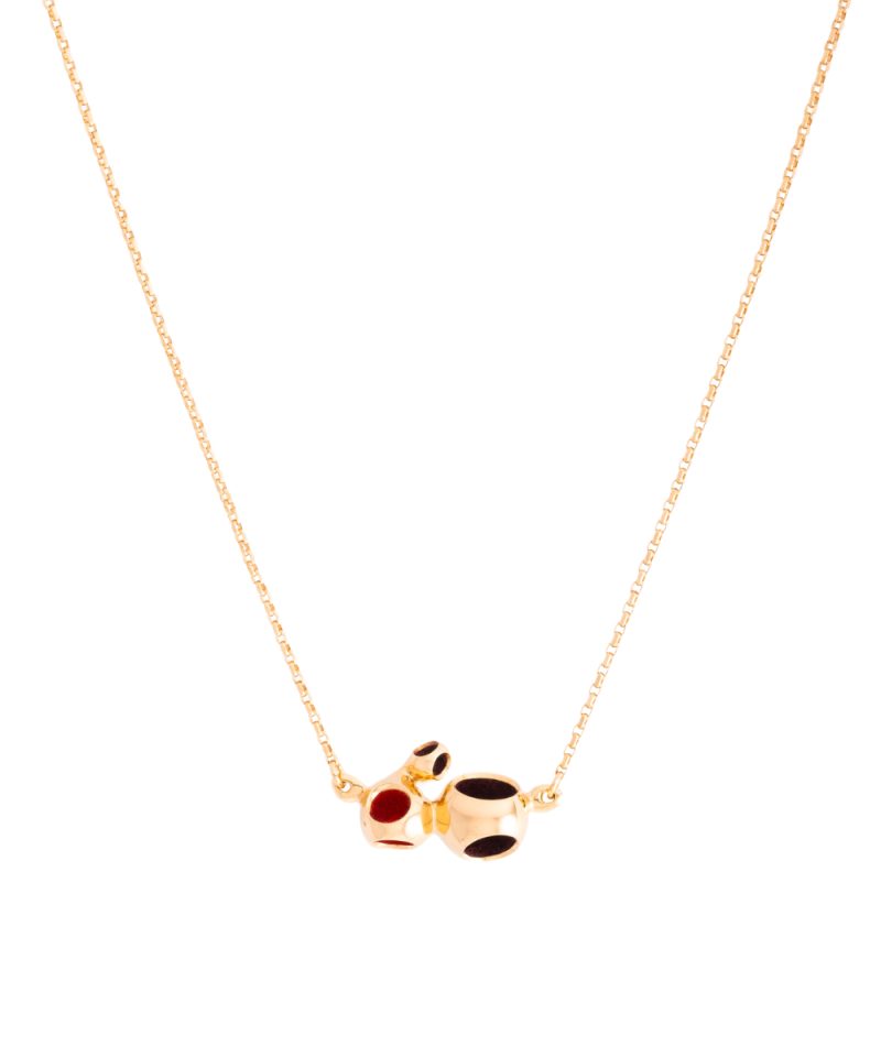 Colgante Caurel Triad en plata de ley 925 con baño de oro de 18k y acentos Blazing Burgundy y Dote Red