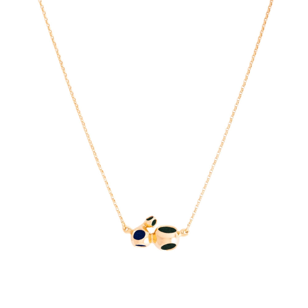 Elegant gold chain featuring playful multicolored pendant charms.