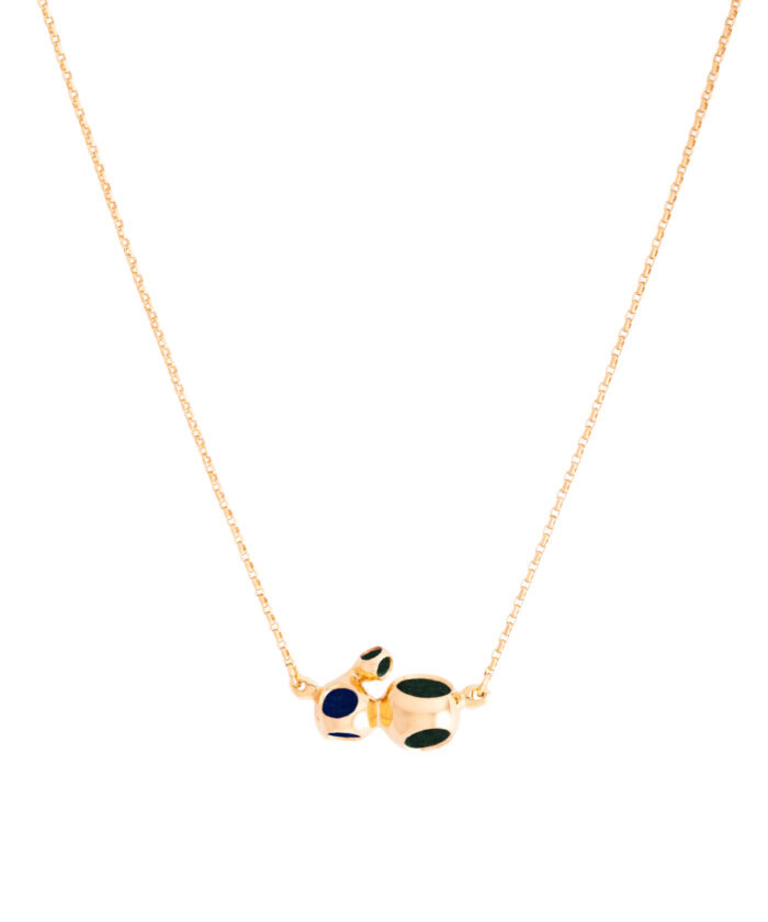 Elegant gold chain featuring playful multicolored pendant charms.