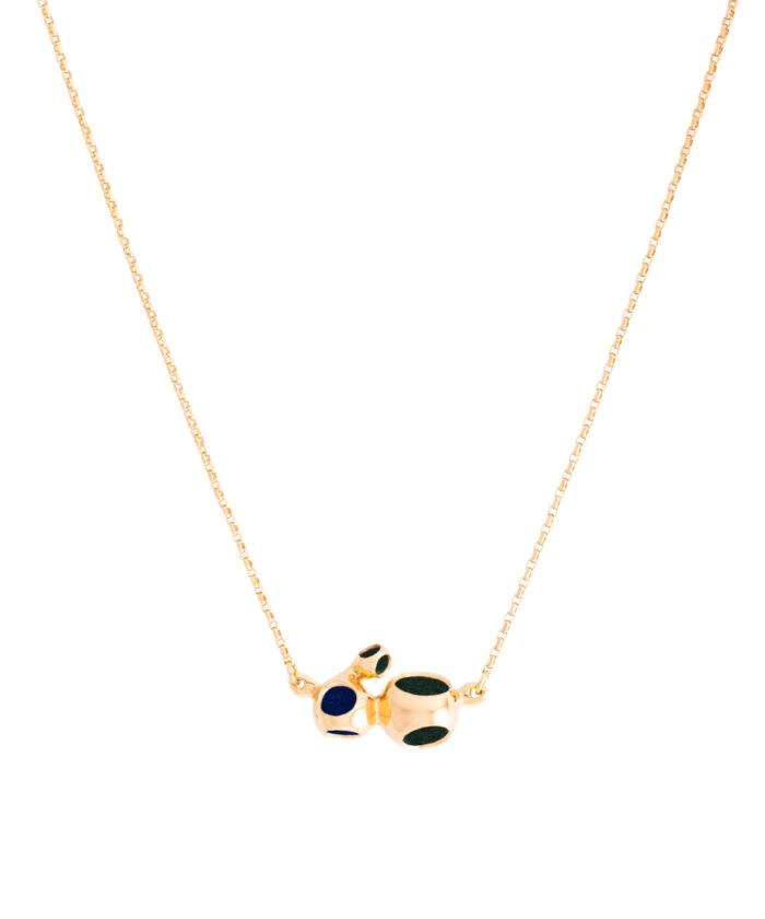 Elegant gold chain featuring playful multicolored pendant charms.