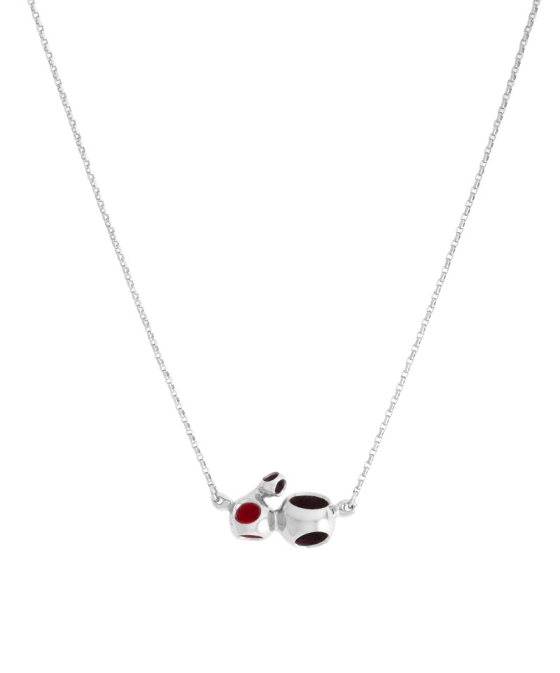 Colgante Caurel Triad en plata de ley 925 con baño de platino y acentos Blazing Burgundy y Dote Red