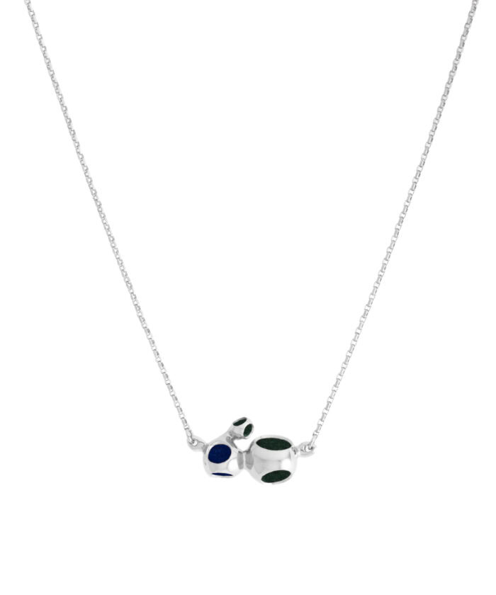 Jewelry necklace with black and navy polka dot accents, designed for style and sophistication.
