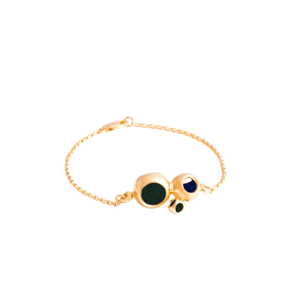 Elegant gold bracelet featuring multicolored stones and a delicate chain design.