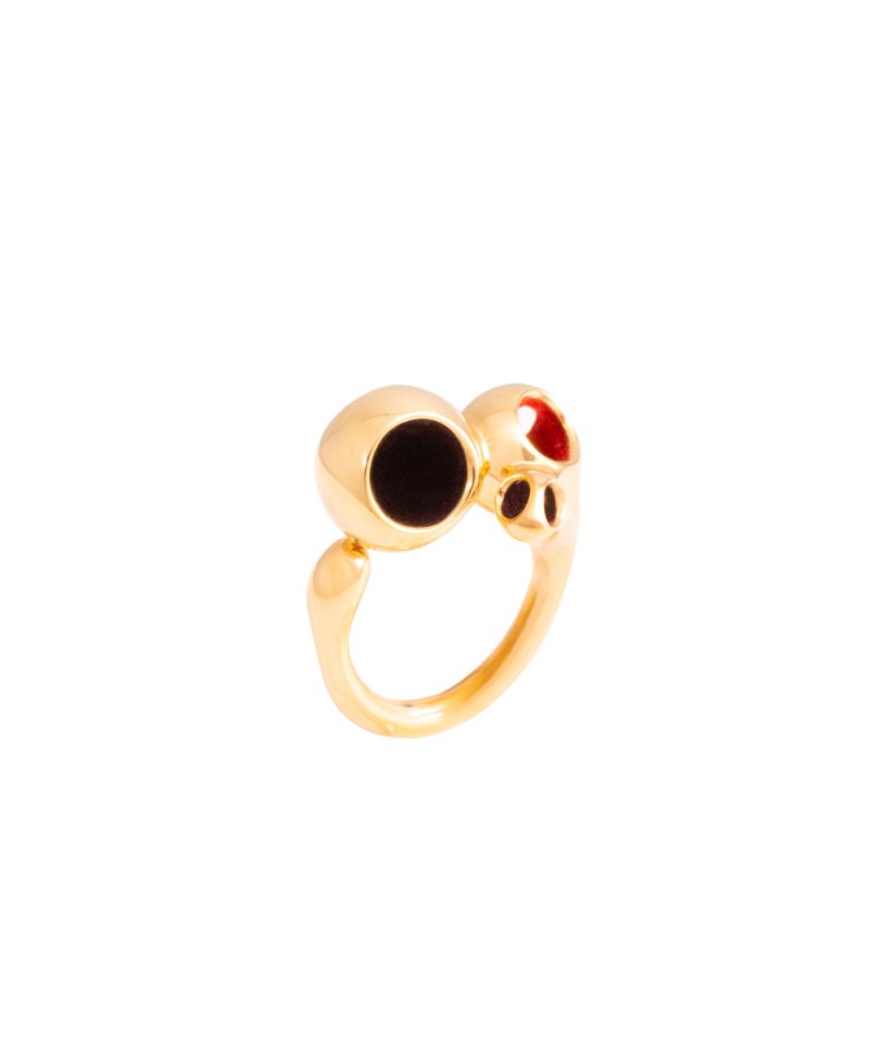 Anillo Caurel Triad en plata de ley 925 con baño de oro de 18k y acentos Blazing Burgundy y Dote Red