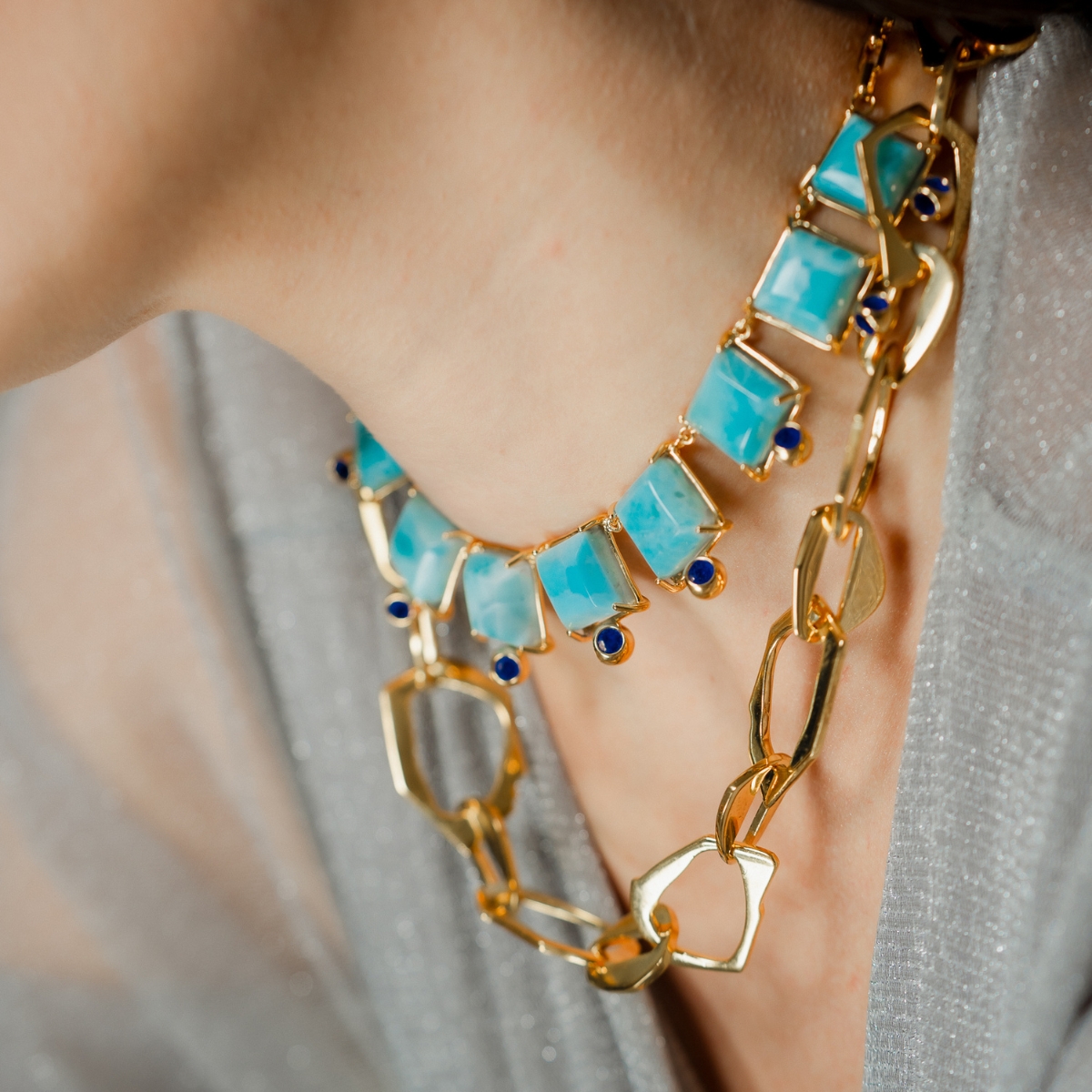 MVDUE-B3-G Duet Larimar Choker - Imagen 1