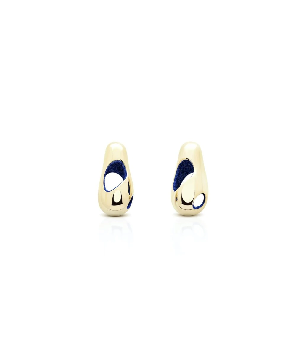 Elegant gold earrings with deep blue accents, perfect for any stylish look.