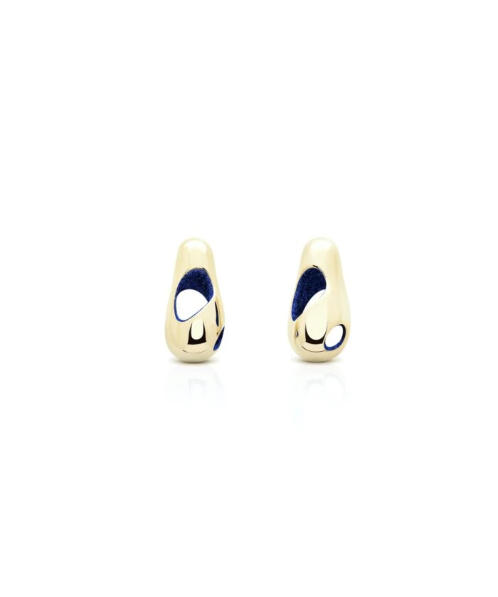 Elegant gold earrings with deep blue accents, perfect for any stylish look.