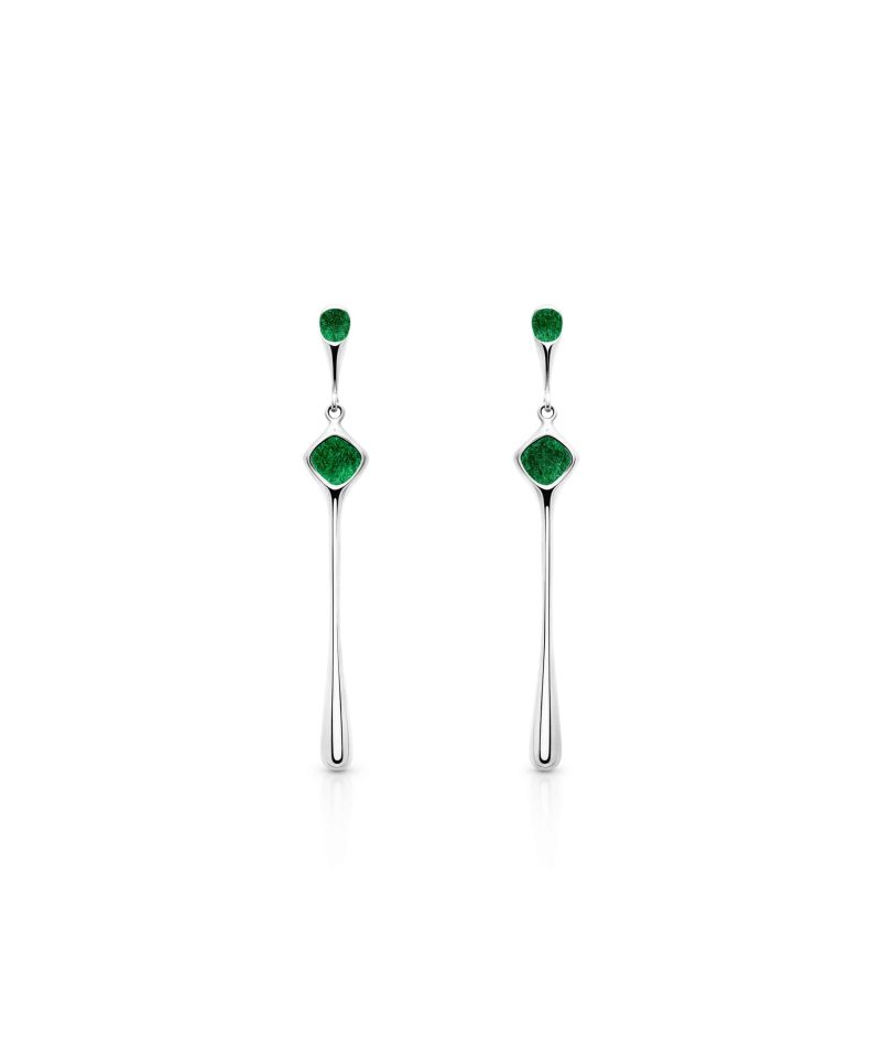 Golden Hour Drop Dangle Earrings in 925 sterling silver with platinum plating and green microfiber