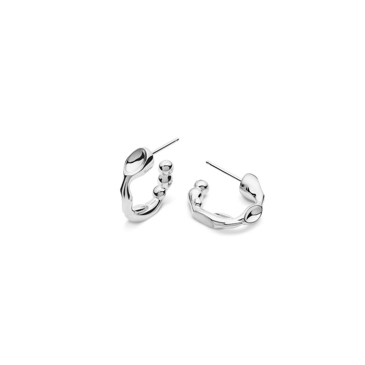 Elegant Silver Hoop Earrings with Beaded Detail Sterling silver hoop earrings featuring sleek, modern design with beaded accents and polished finish.