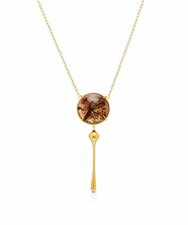 Collar con colgante Golden Hour Drop Ámbar en plata de ley 925 con baño de oro de 18k