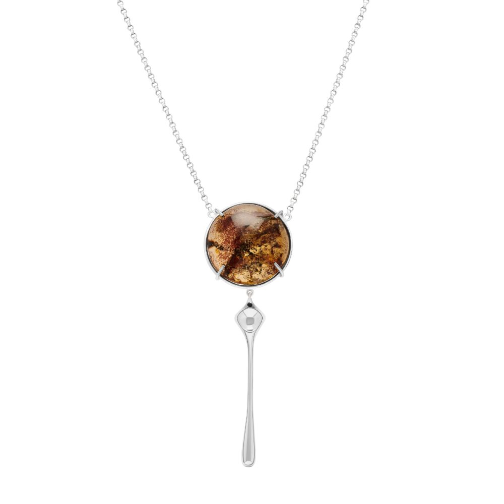 Sterling silver necklace featuring a stunning Larimar gemstone pendant with a sleek dangle design.