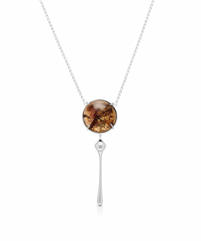 Collar con colgante Golden Hour Drop Ámbar en plata de ley 925 con baño de platino