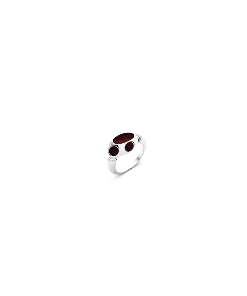 Magnet Ring in 925 sterling silver with platinum plating and burgundy microfiber