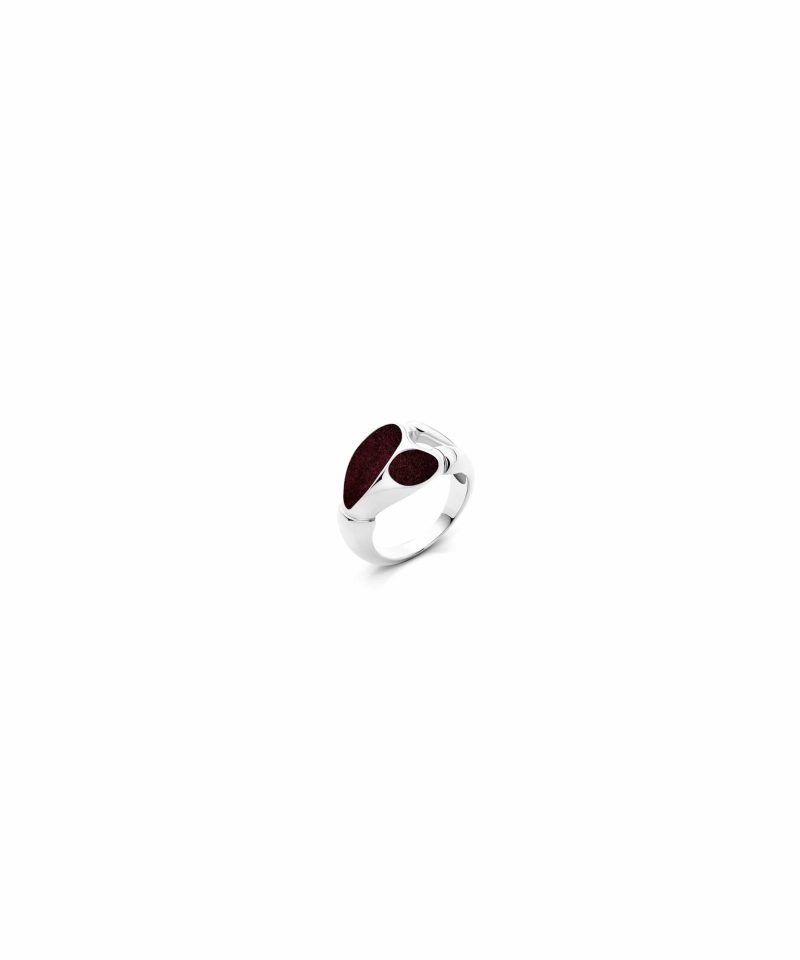 Maxi Magnet Ring in 925 sterling silver with platinum plating and burgundy microfiber