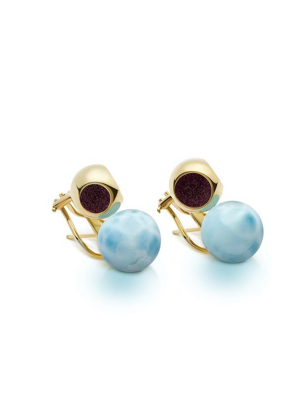 Infinity Petite Larimar Studs in 925 sterling silver with 18k gold plating and Blazing Burgundy accents