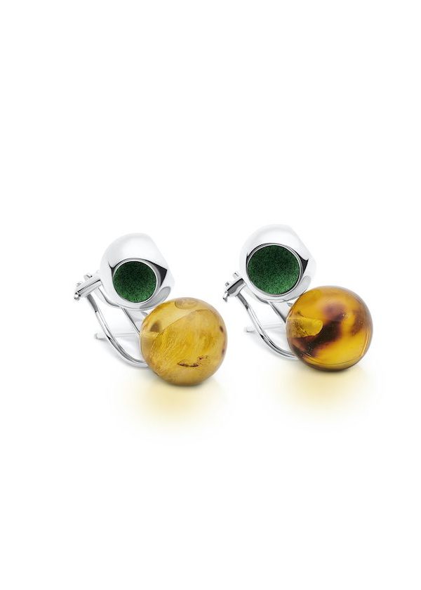 Infinity Petite Amber Studs in 925 sterling silver with platinum plating and Jazzy Green accents