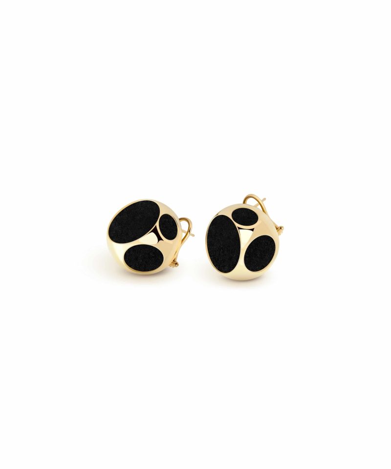 Maxi Sphere Stud Earrings in 925 sterling silver with 18k gold plating and black microfiber