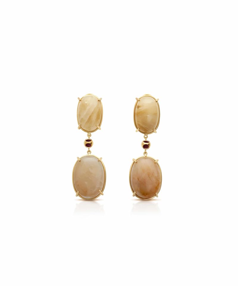 Cauni Moonstone Dangle in 925 sterling silver with 18k gold plating and Blazing Burgundy accents