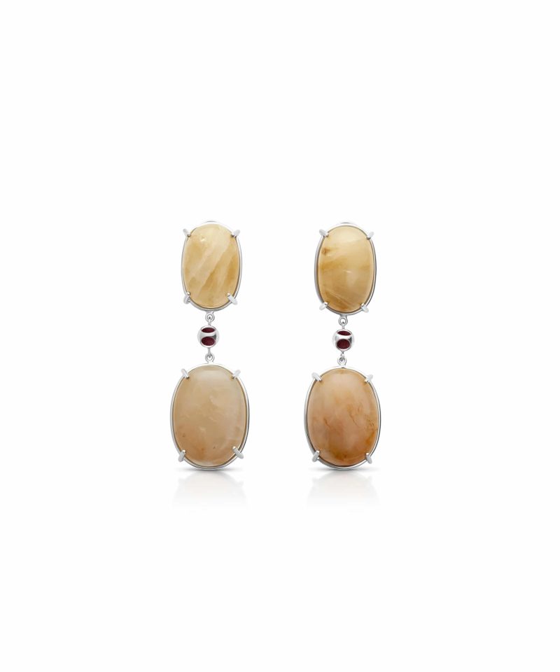 Cauni Moonstone Dangle in 925 sterling silver with platinum plating and Blazing Burgundy accents