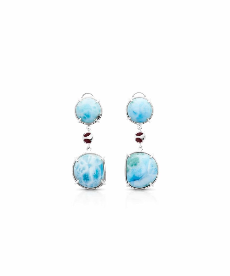 Cauni Larimar Earrings in 925 sterling silver with platinum plating and Blazing Burgundy accents