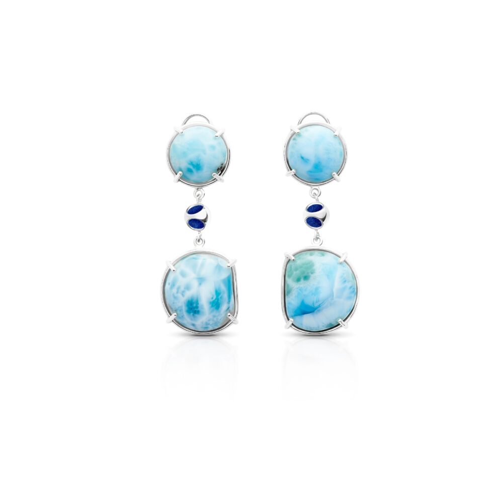 Elegant Larimar earrings with sterling silver and blue accents for a stunning look.