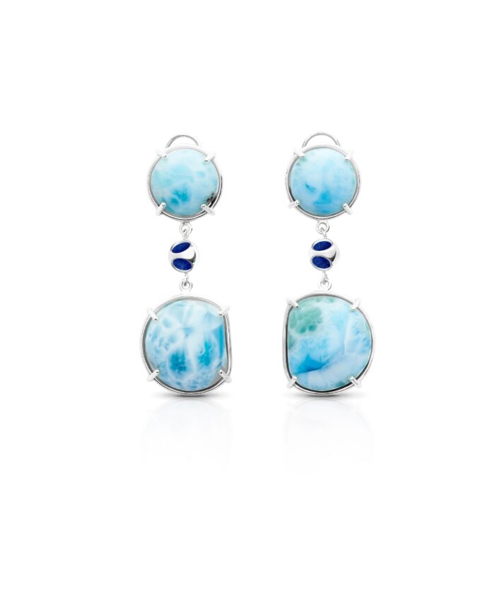 Elegant Larimar earrings with sterling silver and blue accents for a stunning look.