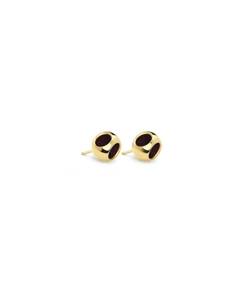 Minute Detail Earrings in 925 sterling silver with 18k gold plating and burgundy microfiber