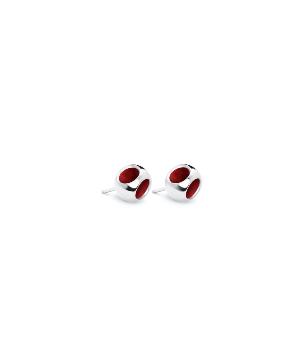 Stylish sterling silver earrings with deep red accents, perfect for sophisticated fashion.