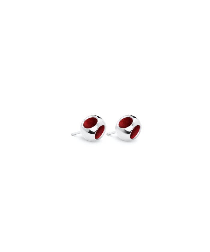Stylish sterling silver earrings with deep red accents, perfect for sophisticated fashion.