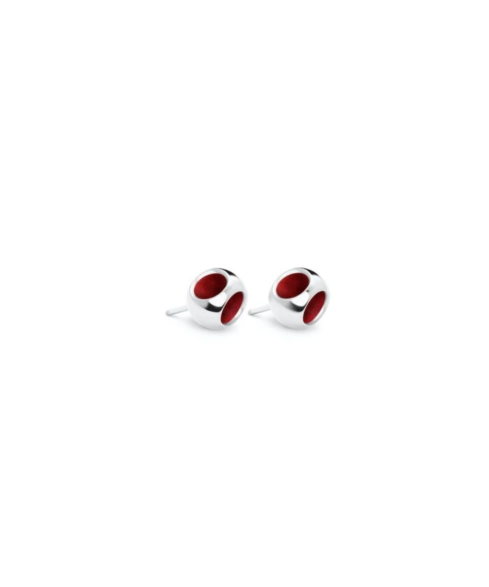 Stylish sterling silver earrings with deep red accents, perfect for sophisticated fashion.