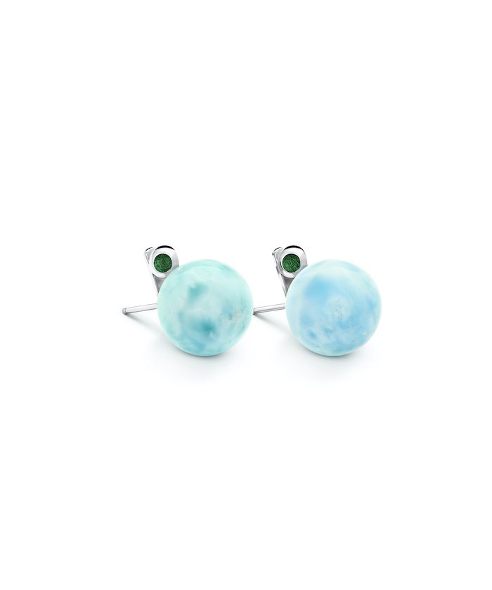 Sterling silver larimar earrings with green gemstone accents, boho chic jewelry.
