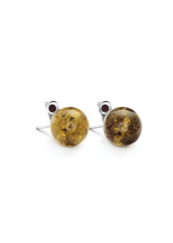 Teeny Amber Stud Earrings in 925 sterling silver with platinum plating and burgundy microfiber