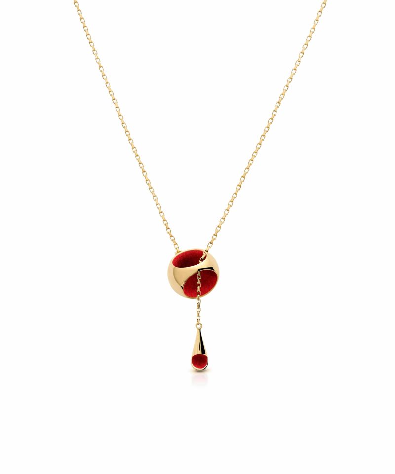 Knot T-Necklace in 925 sterling silver with 18k gold plating and red microfiber