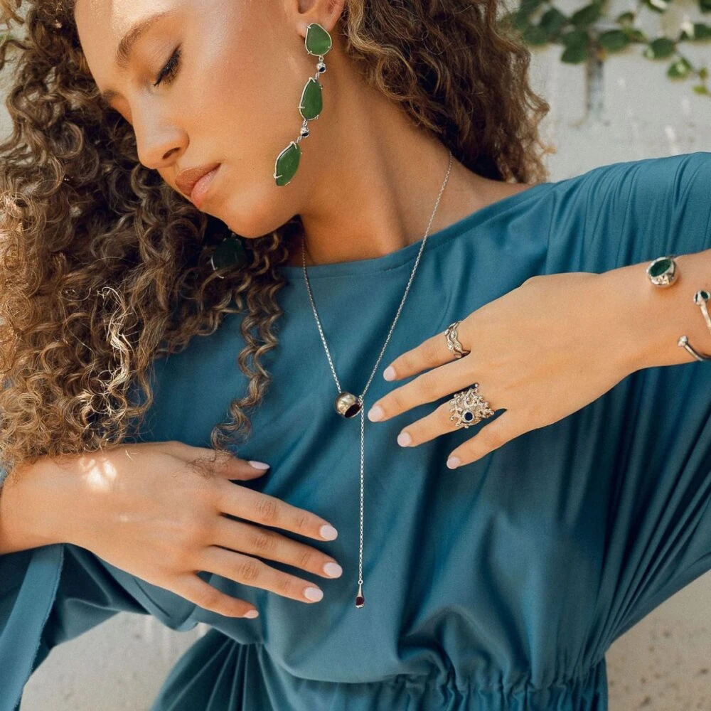 Elegant green gemstone jewelry for women.