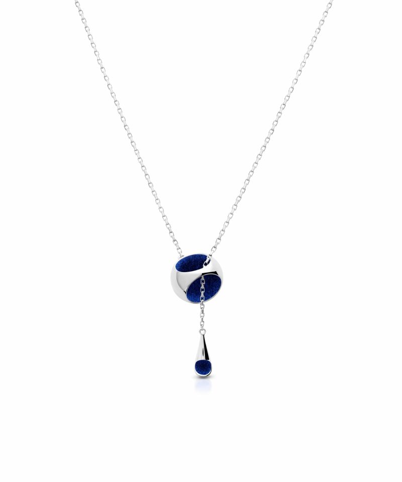 Knot T-Necklace in 925 sterling silver with platinum plating and blue microfiber