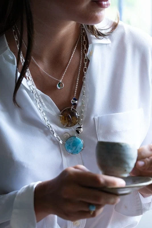 Elegant Larimar gemstone pendant necklaces for women.