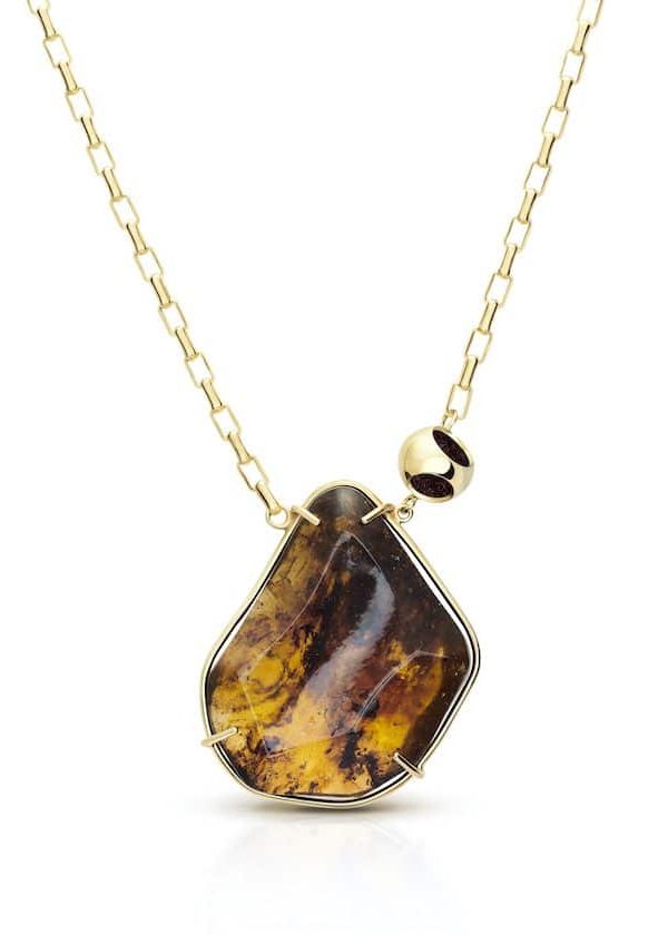 Petite Amber Fancy Oval Chain Necklace in 925 sterling silver with 18k gold plating and burgundy microfiber