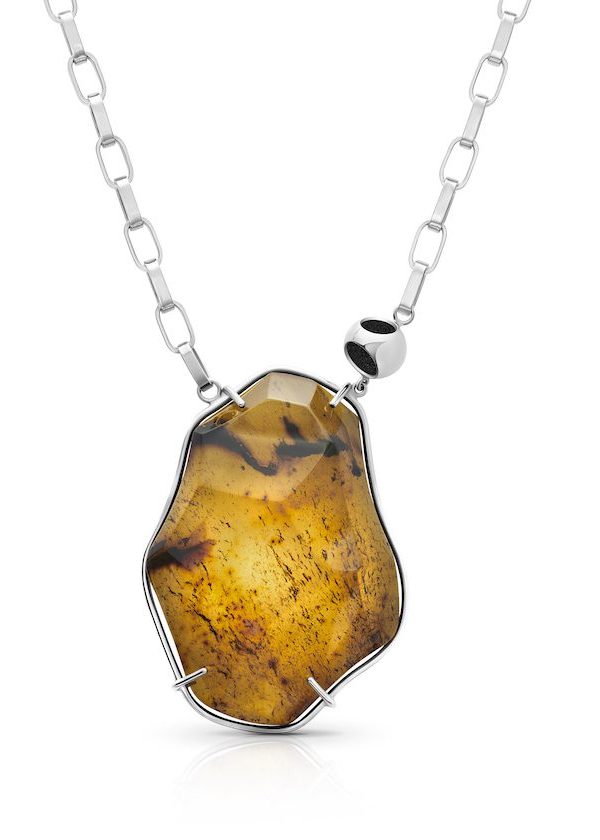 Petite Amber Fancy Square Chain Necklace in 925 sterling silver with platinum plating and black microfiber
